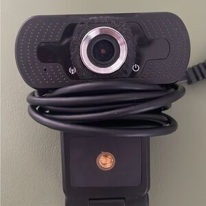 Black Webcam with Textured Surface and LED Indicator